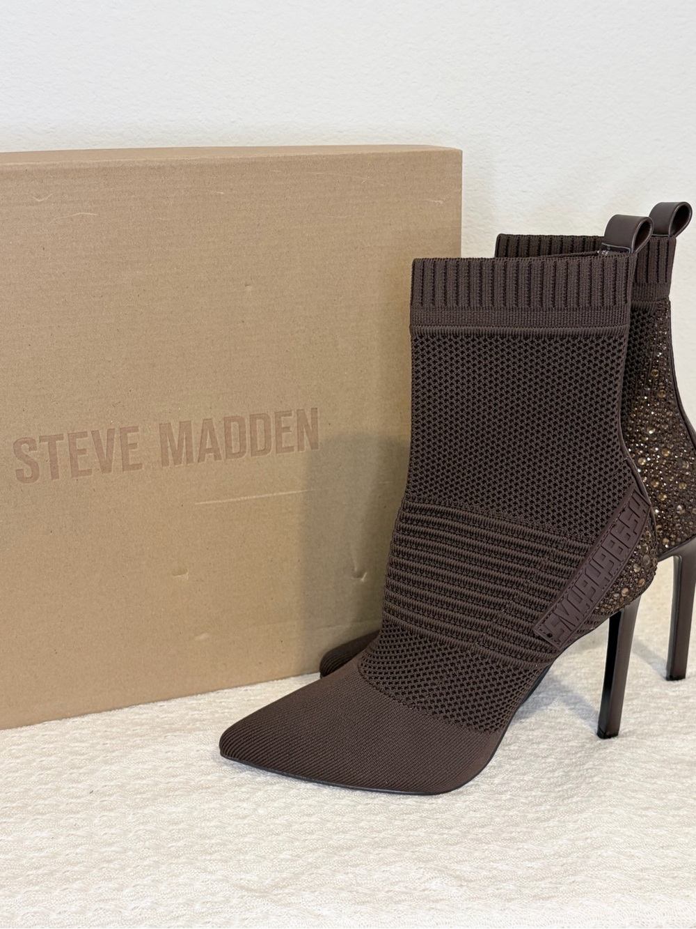 Steve Madden Maxwell Rhinestone Sock Booties Brown NWOT